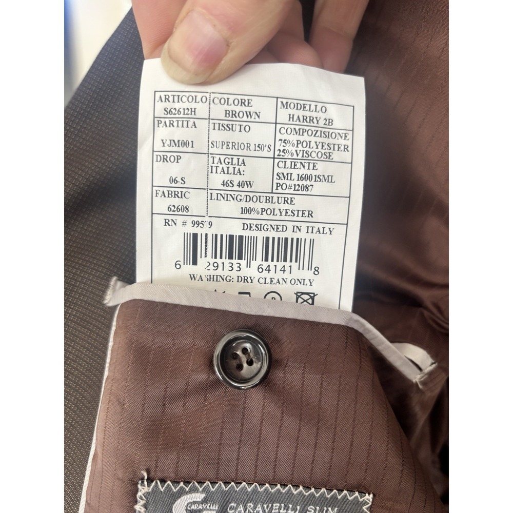 Caravelli Men's 46 Slim Houndstooth Blazer Sports Coat Suit Jacket Brown Poly Bl - Picture 8 of 13
